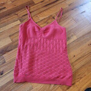 Vintage 2000s Gap Coral Pink Knit Camisole Top S  100% Cotton Eyelet Detail Spag